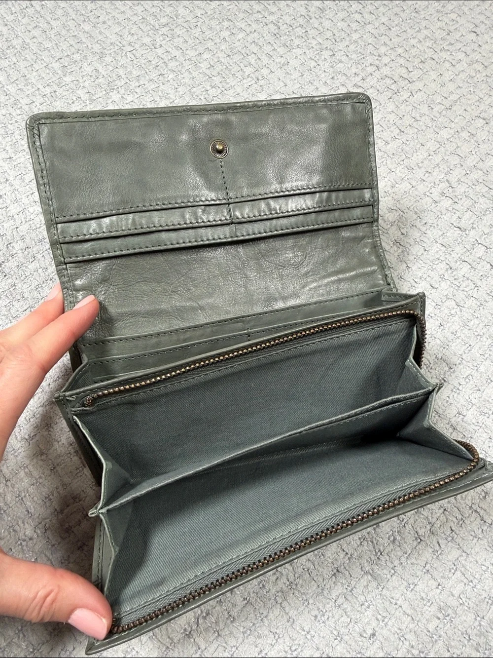 Vintage Leather Embellished Leather Wallet Green Mandala Braided